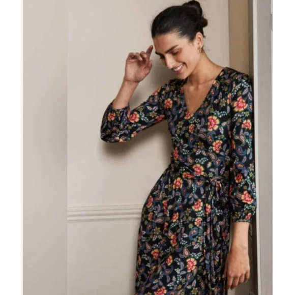 Boden Black Multicolor Floral Paisley Long Sleeve Maxi Dress US 6 - Picture 2 of 9